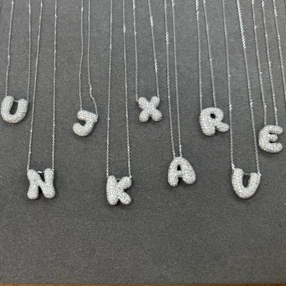 Bubble Initial Diamond Necklace 字母頸鏈 - Letter A - Z