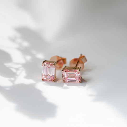 Lab Diamond Collection - Emerald Cut Pink Diamond Earrings