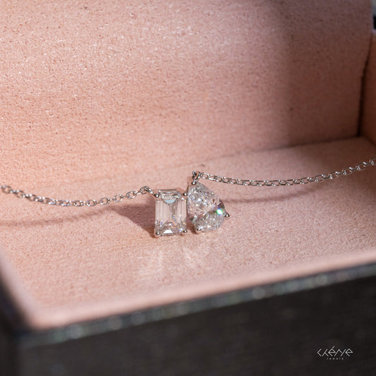 Lab Diamond Collection - Toi et Moi Pear and Emerald Cut Diamond Necklace