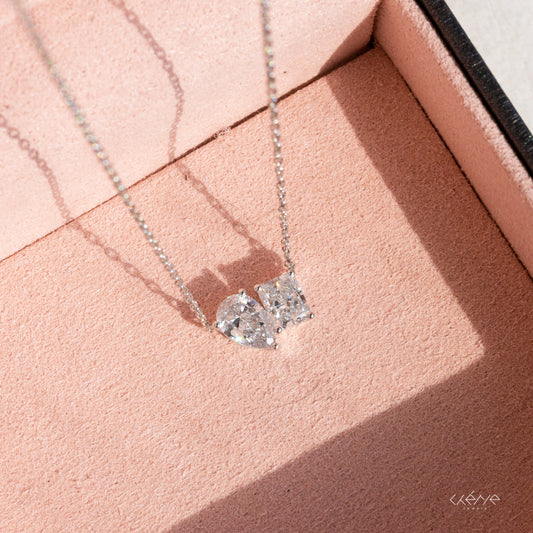 Lab Diamond Collection - Toi et Moi Radiant and Emerald Cut Diamond Necklace