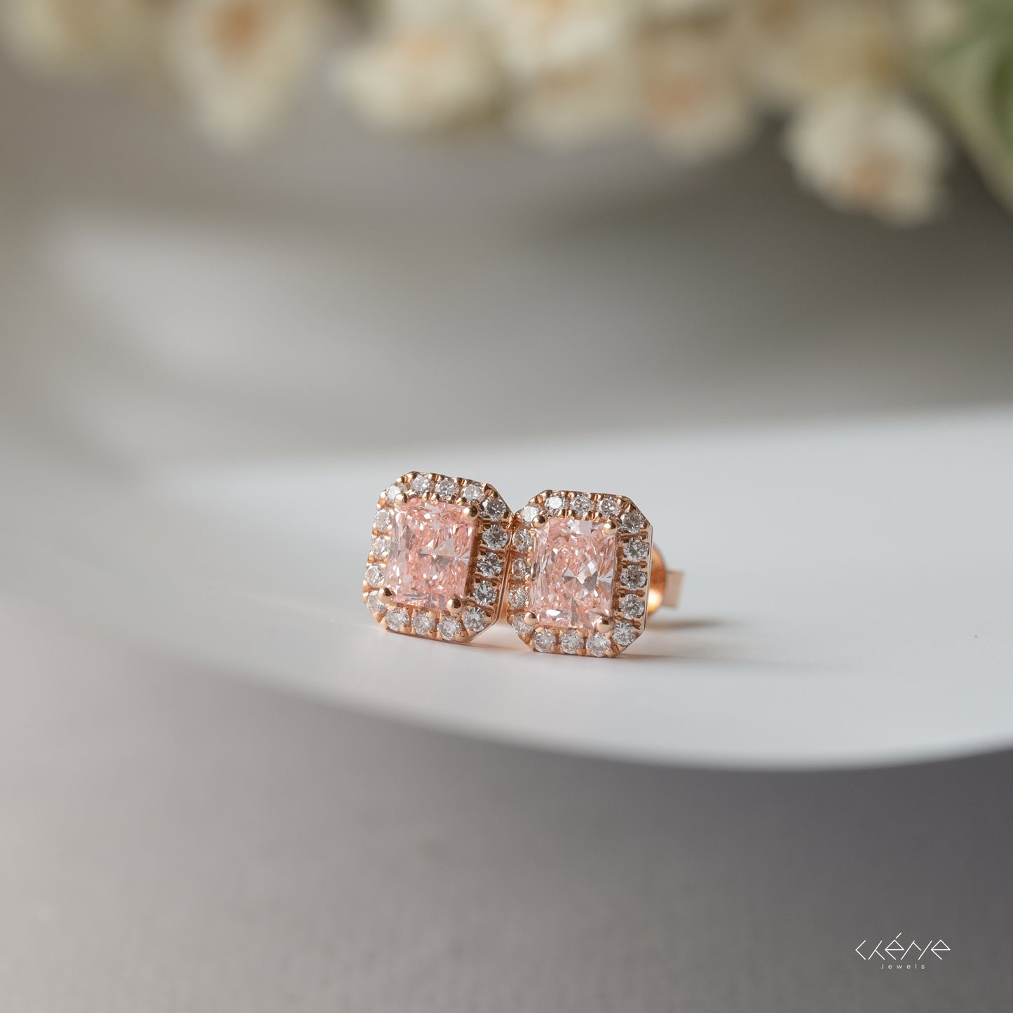 Lab Diamond Collection - Radiant Cut Pink Diamond Earrings