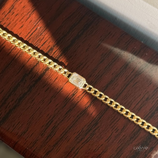 Lab Diamond Collection - Cuban Link with Emerald Cut Diamond Bracelet