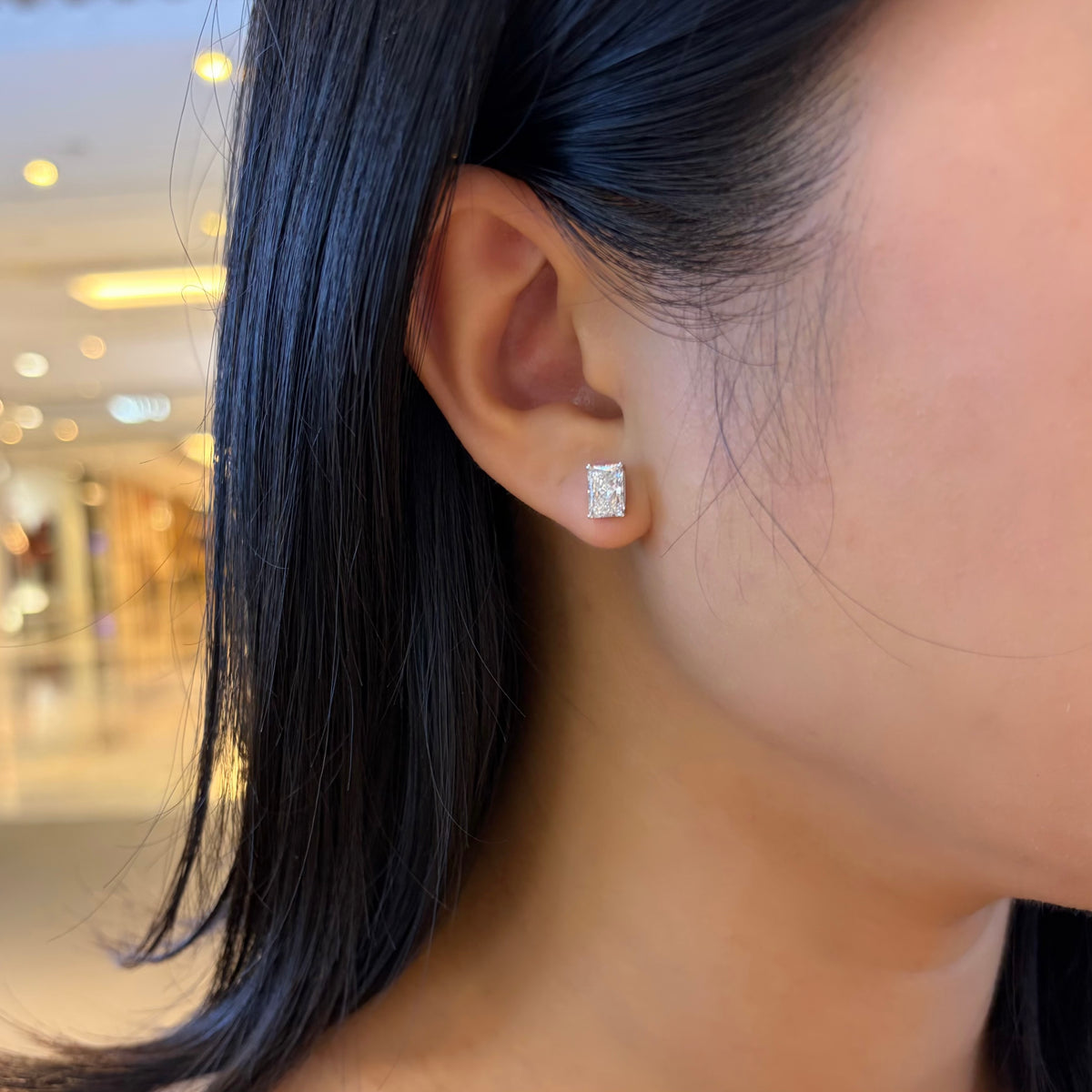 Lab Diamond Collection - 2ct Solitaire Radiant Cut Diamond Earrings 2卡雷地恩切割鑽培育鑽石耳環