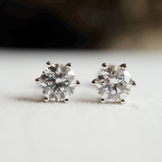 Lab Diamond Collection - 2ct Solitaire Six Prong Setting Round Diamond Earrings