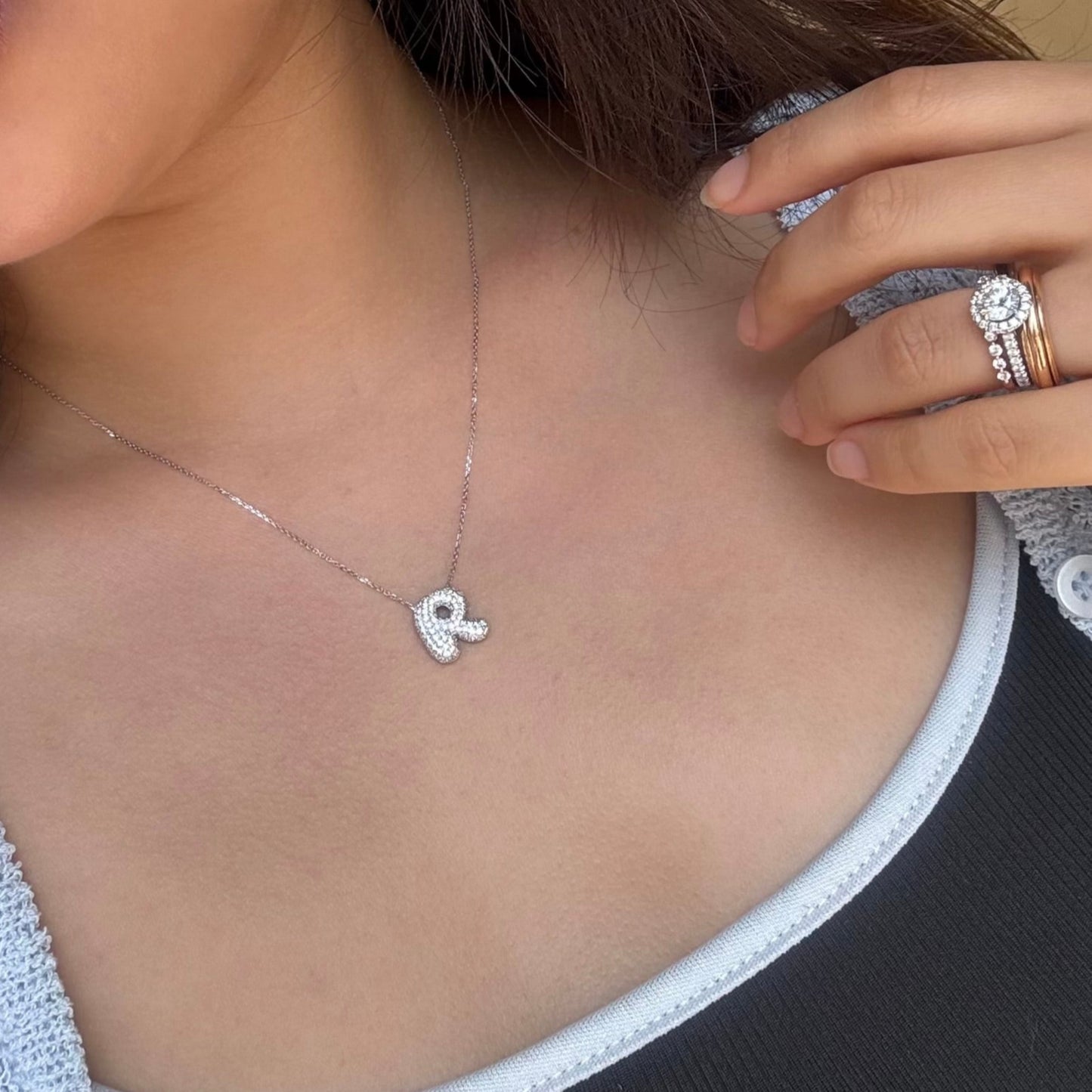 Bubble Initial Diamond Necklace 字母頸鏈 - Letter A - Z