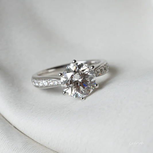 Lab Diamond Collection - 3ct Six Prong Setting Solitaire Diamond Ring with Side Diamond Band