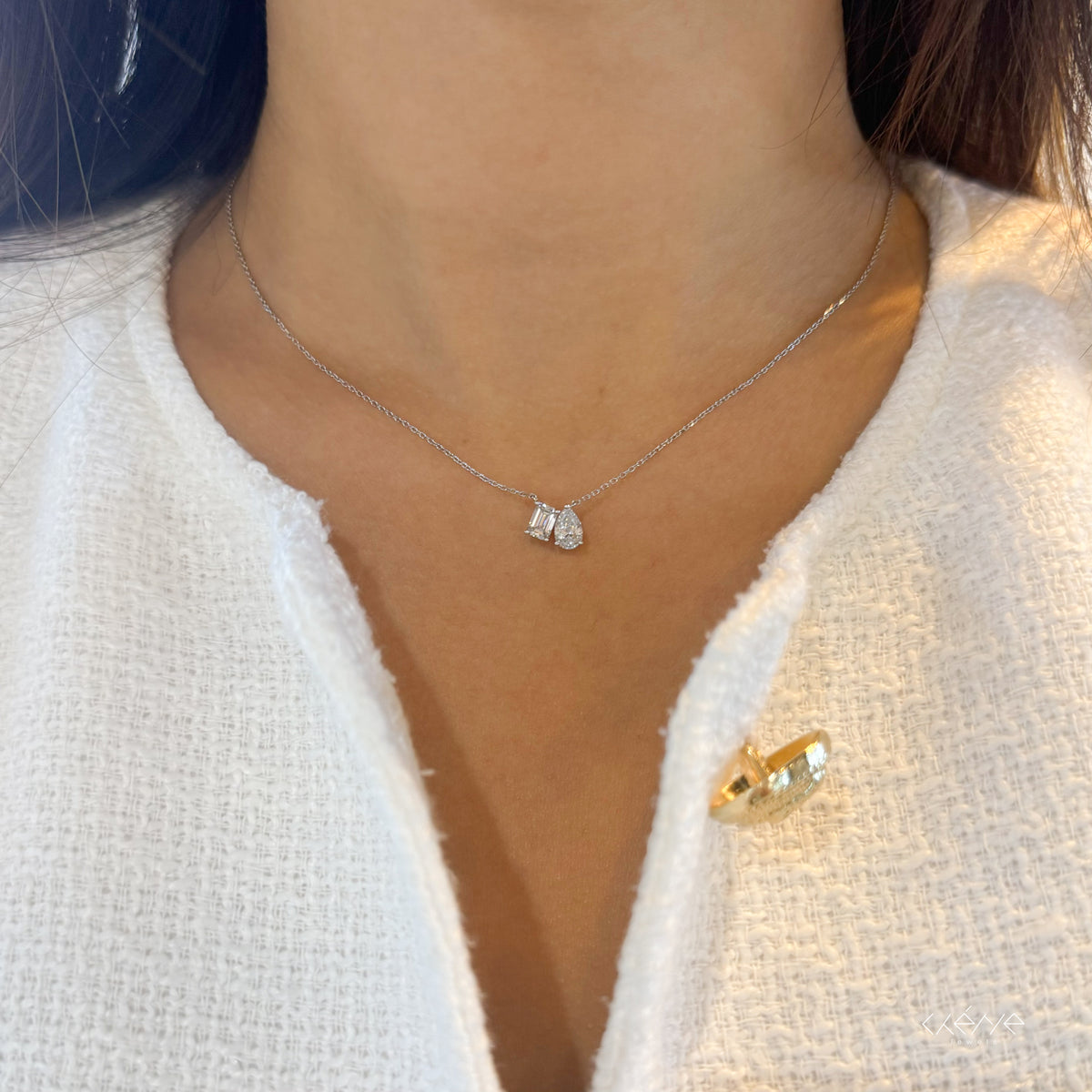Lab Diamond Collection - Toi et Moi Pear and Emerald Cut Diamond Necklace