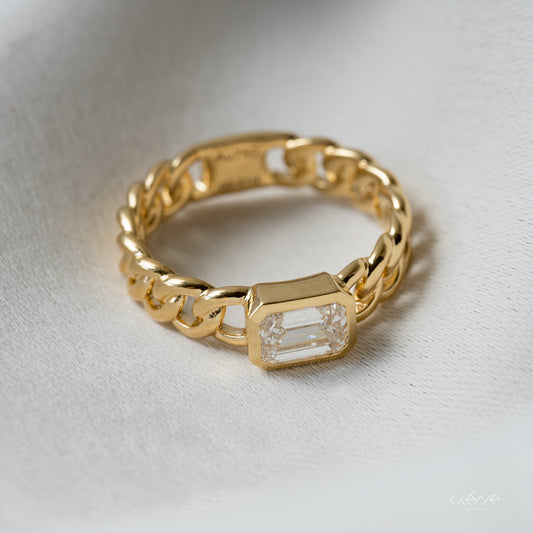 Lab Diamond Collection - Cuban Link with Emerald Cut Diamond Ring
