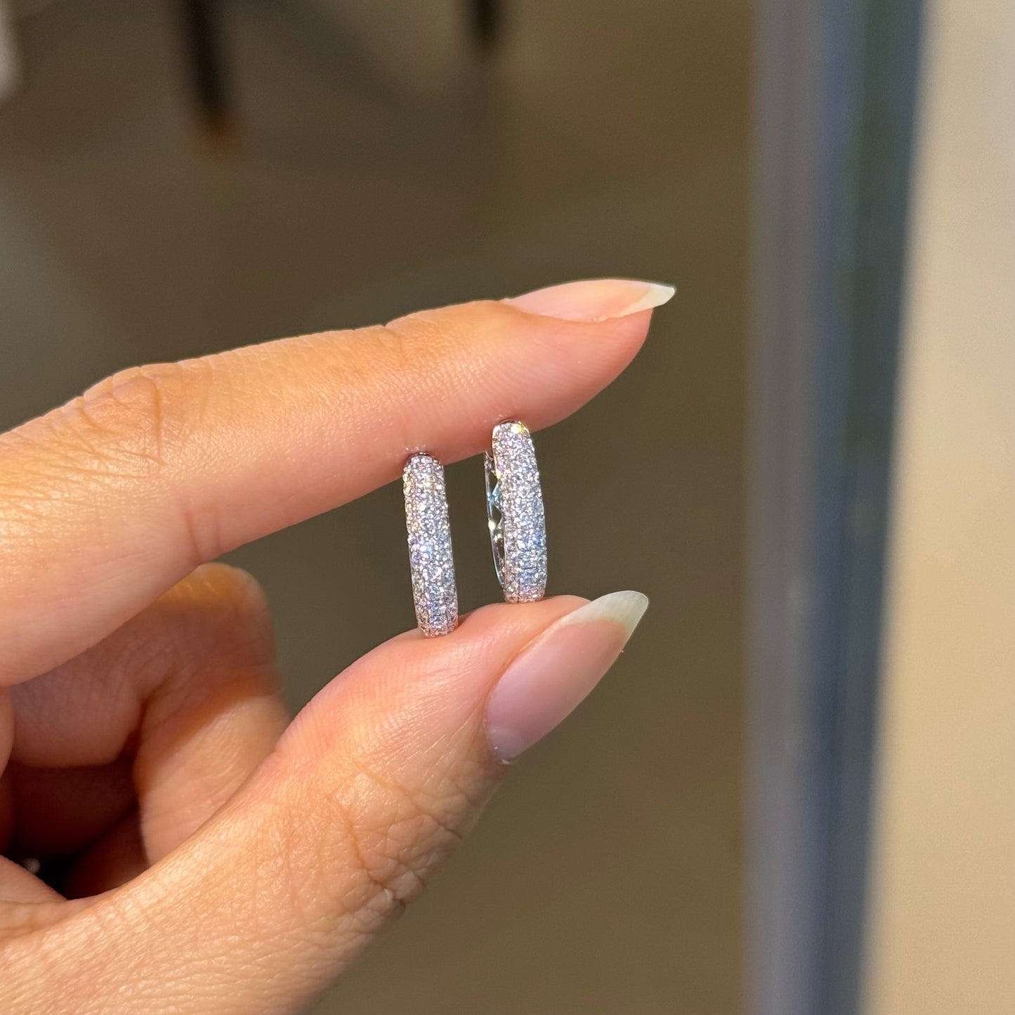 Pave Setting Diamond Hoop Earrings