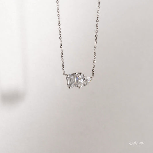 Lab Diamond Collection - Toi et Moi Heart and Emerald Cut Diamond Necklace