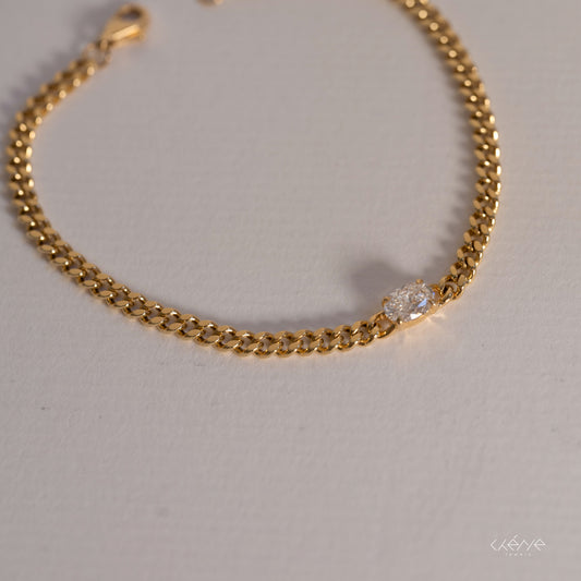 Lab Diamond Collection - Cuban Link Bracelet with Oval Cut Diamond