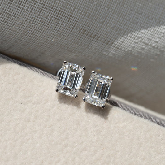 Lab Diamond Collection - 1ct Solitaire Emerald Cut Earrings