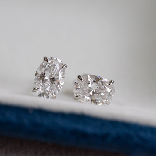 Lab Diamond Collection - 2ct Solitaire Oval Cut Diamond Earrings