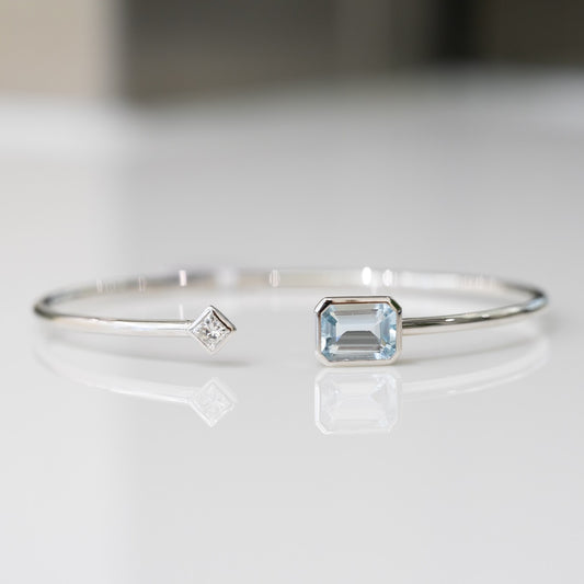 Aquamarine and Princess Cut Diamond Bangle