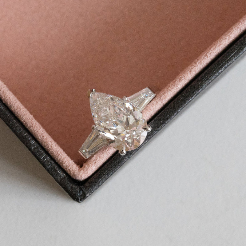 Lab Diamond Collection - 2ct Pear Shape Diamond with Taper Side Diamond Ring