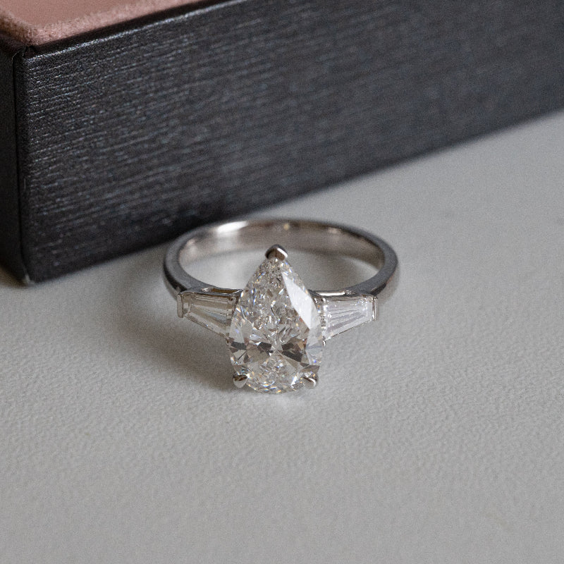 Lab Diamond Collection - 2ct Pear Shape Diamond with Taper Side Diamond Ring