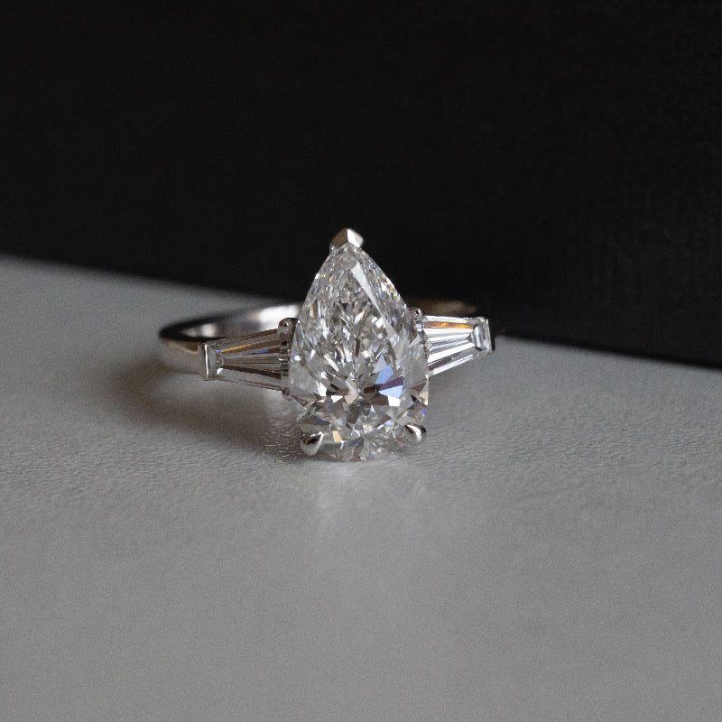 Lab Diamond Collection - 2ct Pear Shape Diamond with Taper Side Diamond Ring
