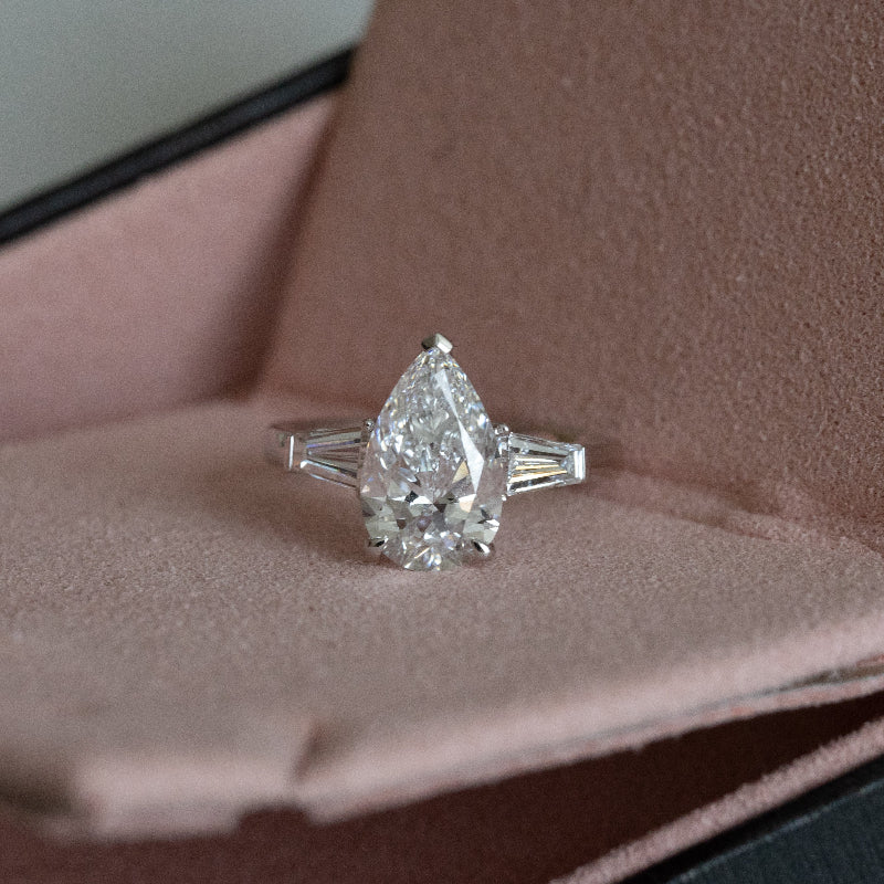 Lab Diamond Collection - 2ct Pear Shape Diamond with Taper Side Diamond Ring