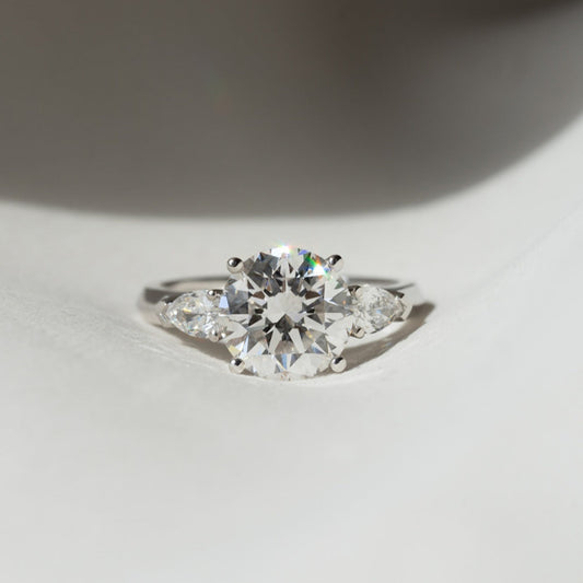 Lab Diamond Collection - 3ct Round Diamond with Pear Side Diamond Ring