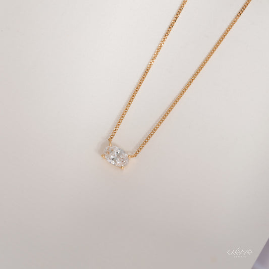 Lab Diamond Collection - Cuban Link Necklace with Oval Cut Diamond