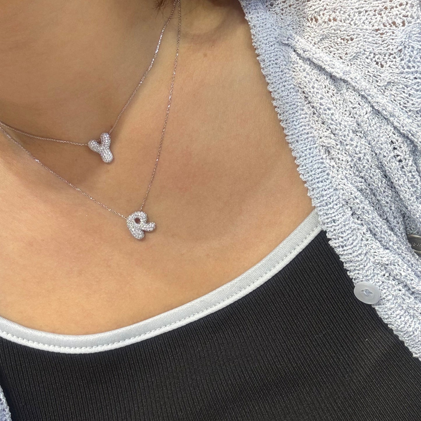 Bubble Initial Diamond Necklace 字母頸鏈 - Letter A - Z