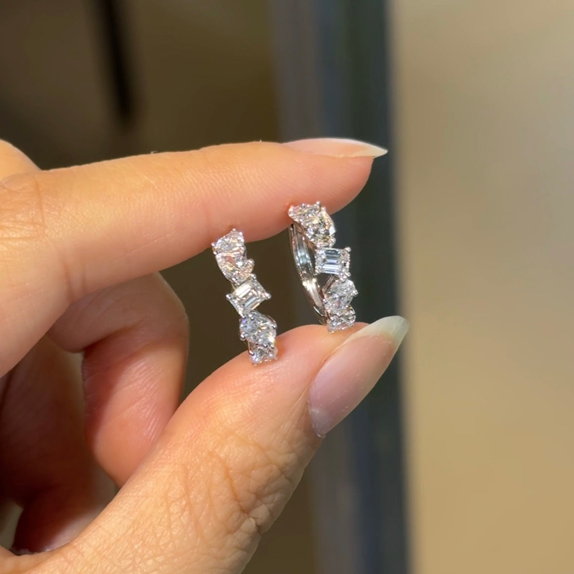 Multi Shape Fancy Cut Diamond Hoop Earrings
