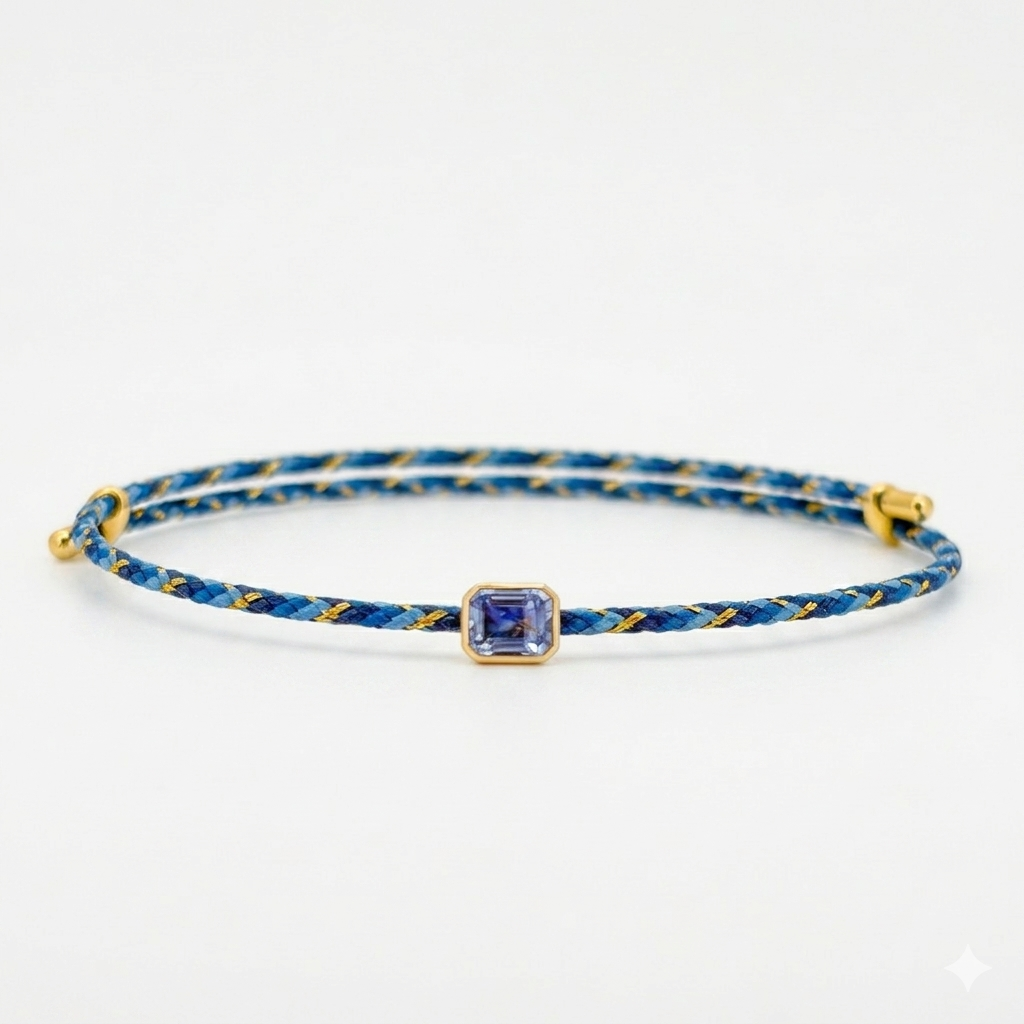 Emerald Cut Natural Light Blue Sapphire with Baby Blue Threads Bracelet