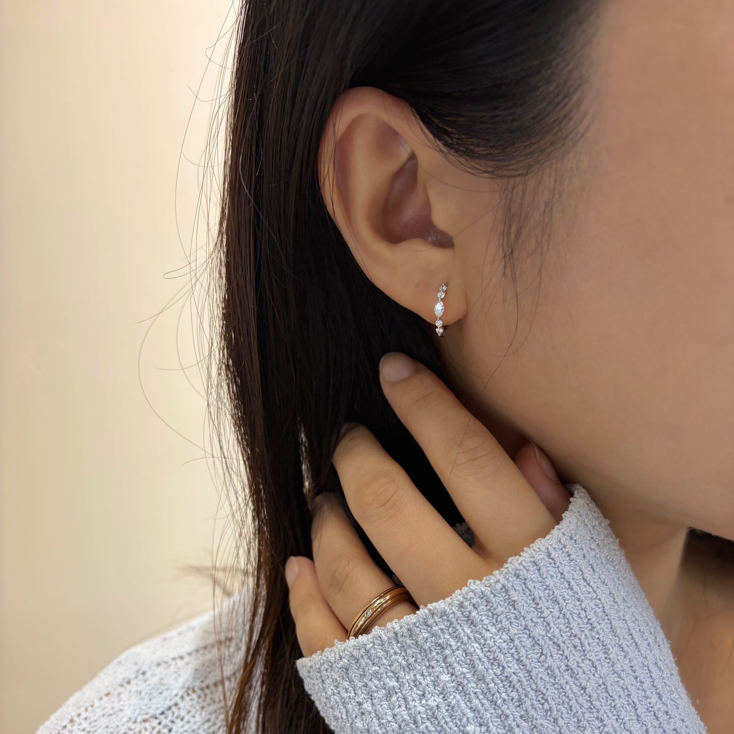 Marquise & Round Diamond Mini Hoop Earrings