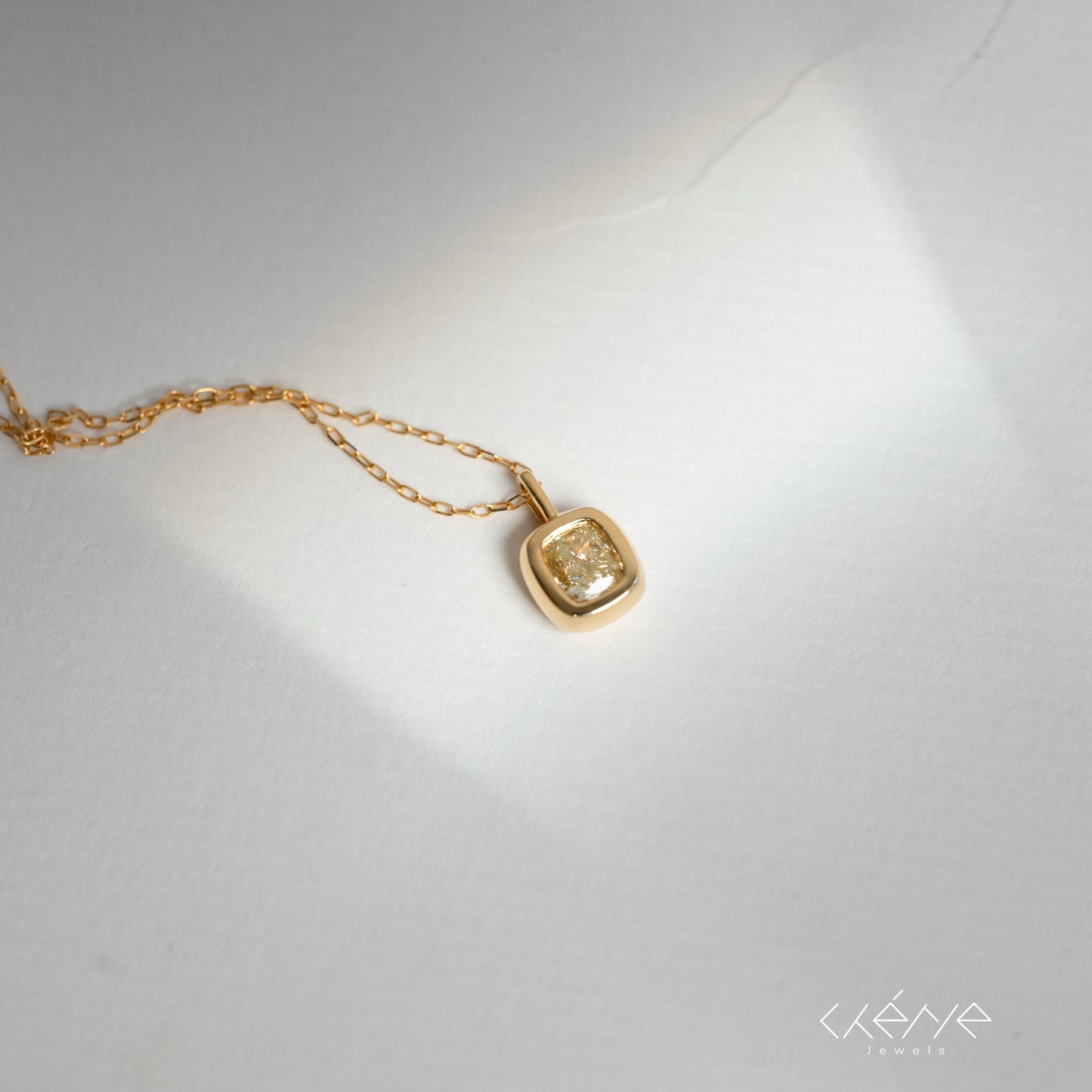 Cushion Cut Yellow Diamond in Bezel Set Necklace