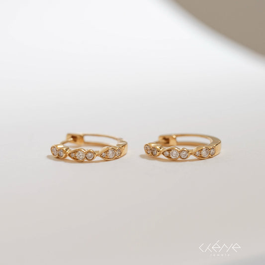 Mini Pear and Round Shape Illusion Setting Diamond Hoop