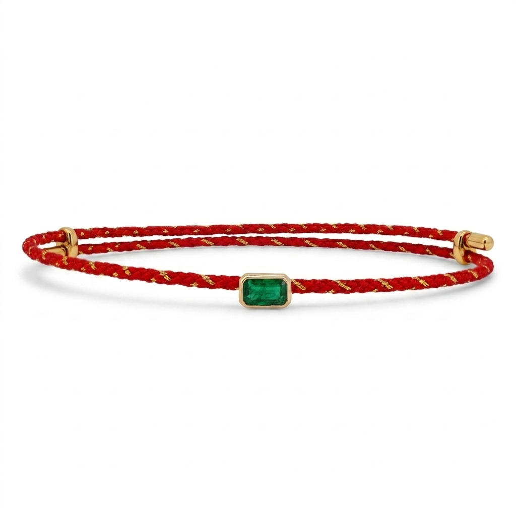 Emerald Cut Natural Emerald with Red Threads Bracelet