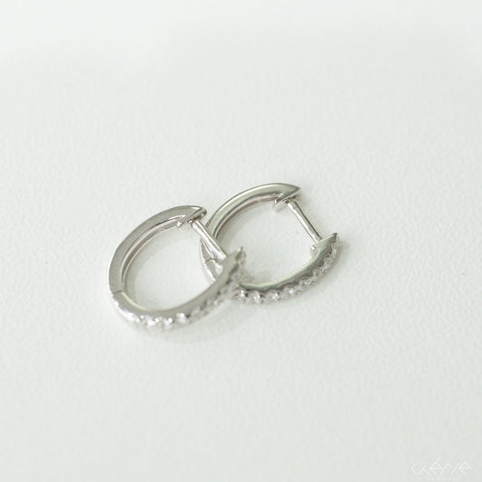 Mini Oval Shaped Round Diamond Hoop Earrings