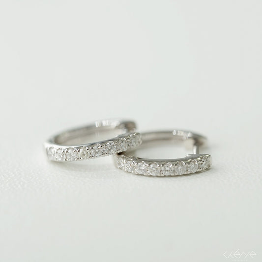 Mini Oval Shaped Round Diamond Hoop Earrings