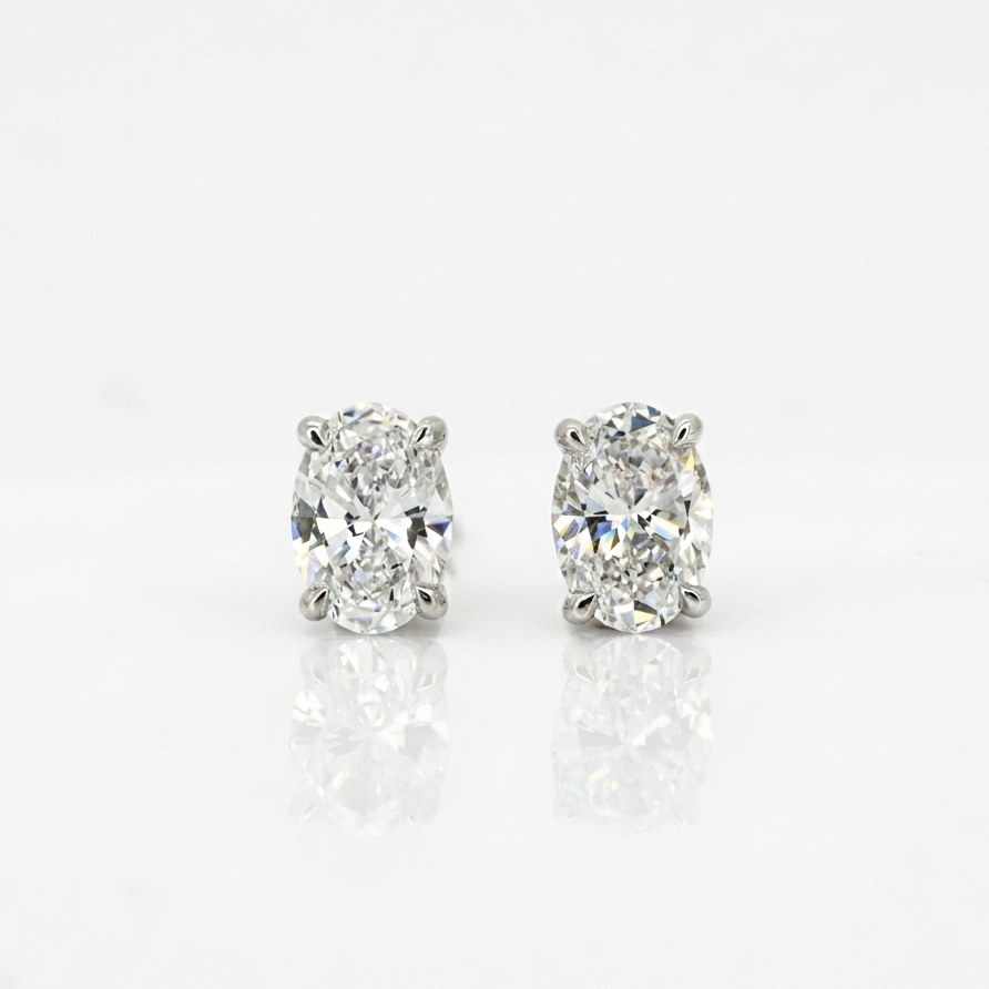 Lab Diamond Collection - 1ct Oval Shape Solitaire Diamond Earrings
