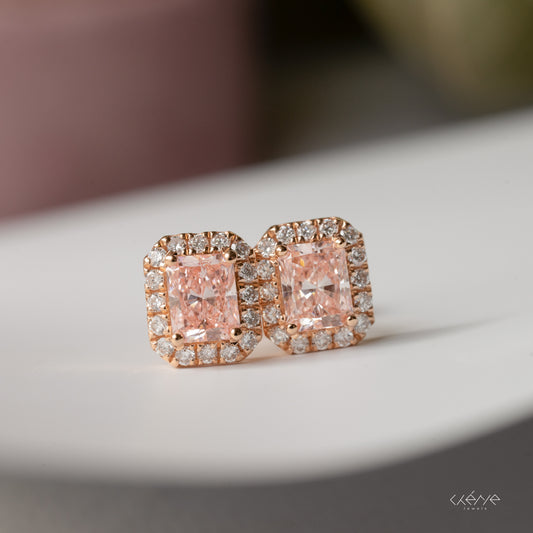 Lab Diamond Collection - Radiant Cut Pink Diamond Earrings