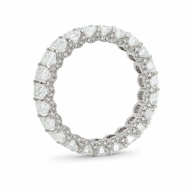 Lab Diamond Collection - 360 U Setting Emerald Cut Full Eternity Band with Pave Edge Ring