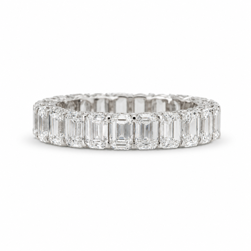 Lab Diamond Collection - 360 U Setting Emerald Cut Full Eternity Band with Pave Edge Ring