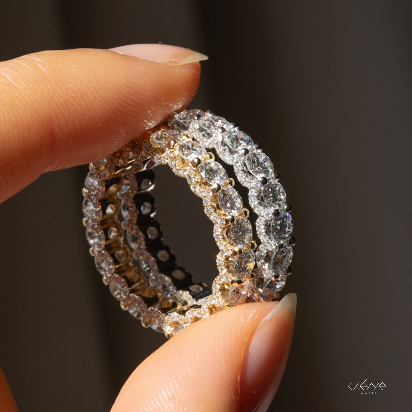 Lab Diamond Collection - 360 U Setting Round Cut Full Eternity Band with Pave Edge Ring
