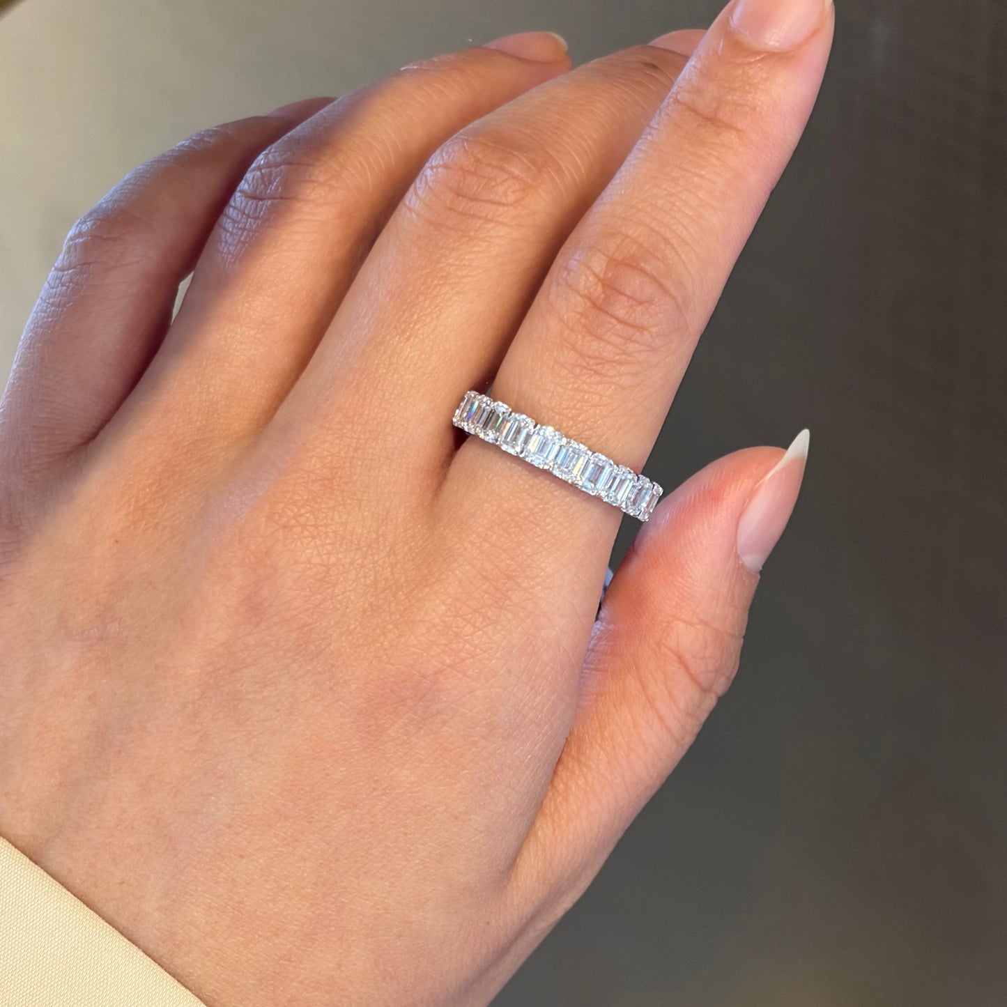 Lab Diamond Collection - 360 U Setting Emerald Cut Full Eternity Band with Pave Edge Ring