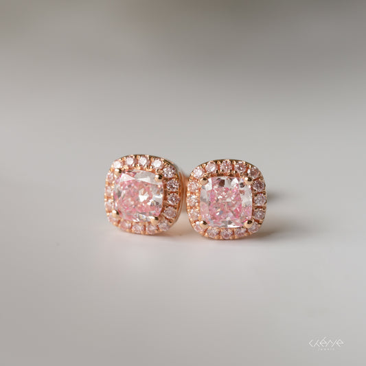 Lab Diamond Collection - Cushion Cut Pink Diamond with Halo Earrings