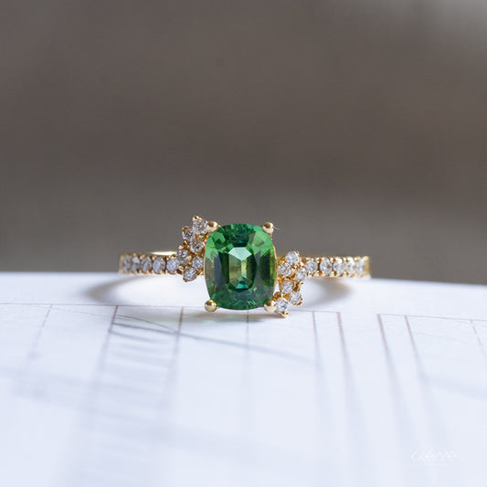 Leafy Tourmaline and Diamond Ring