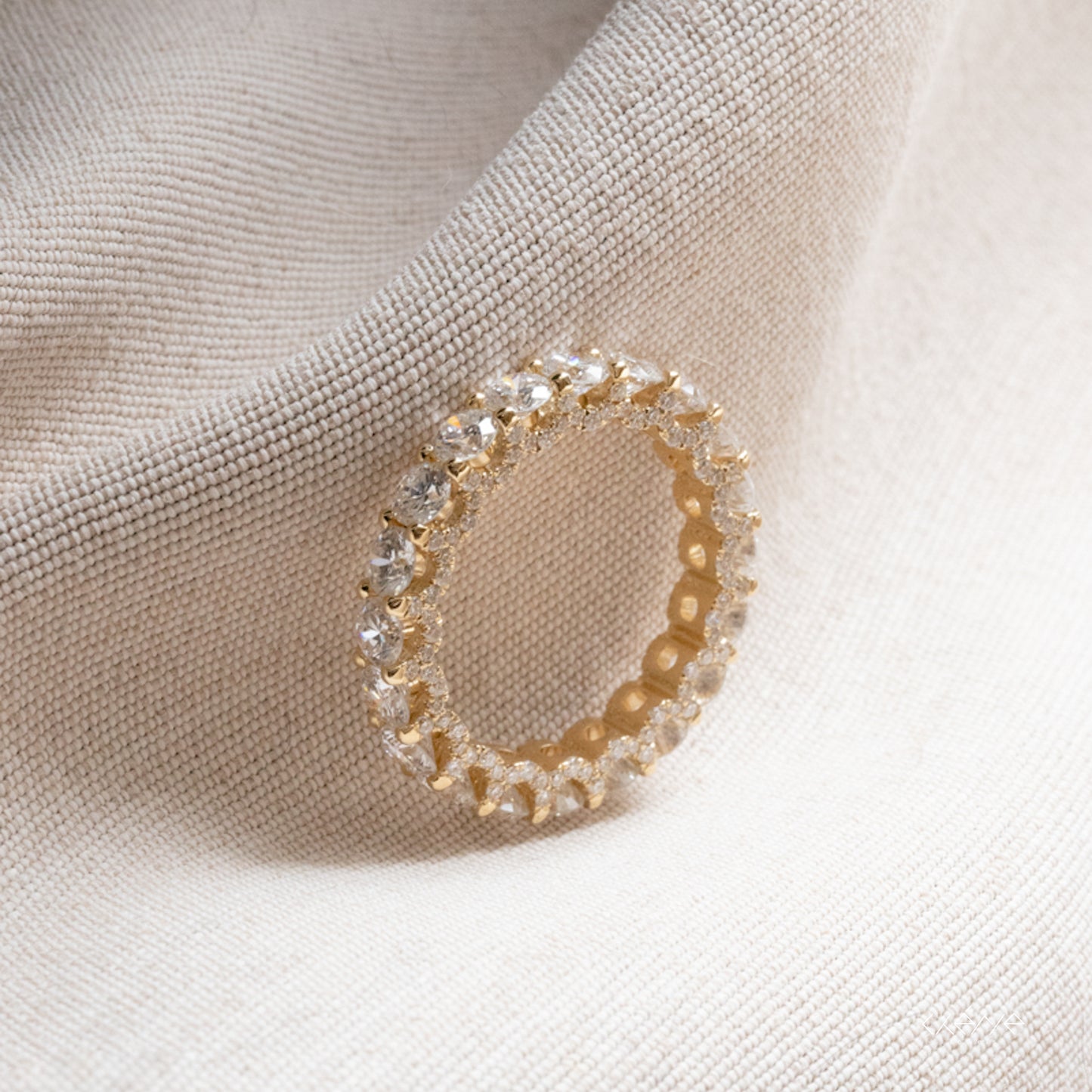 Lab Diamond Collection - 360 U Setting Round Cut Full Eternity Band with Pave Edge Ring