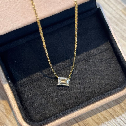 Lab Diamond Collection - 1ct East West Emerald Solitaire Necklace