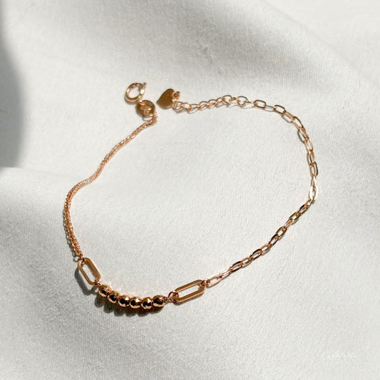 Mini Paperclip and Gold Beads Bracelet 18K Gold