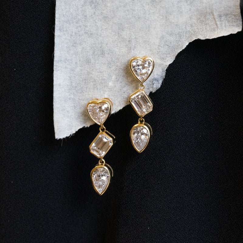 Lab Diamond Collection - Mix Shape Bezel Set Drop Earrings