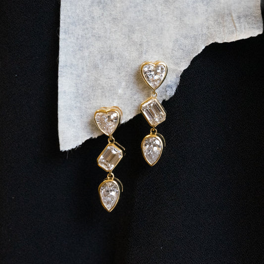 Lab Diamond Collection - Mix Shape Bezel Set Drop Earrings