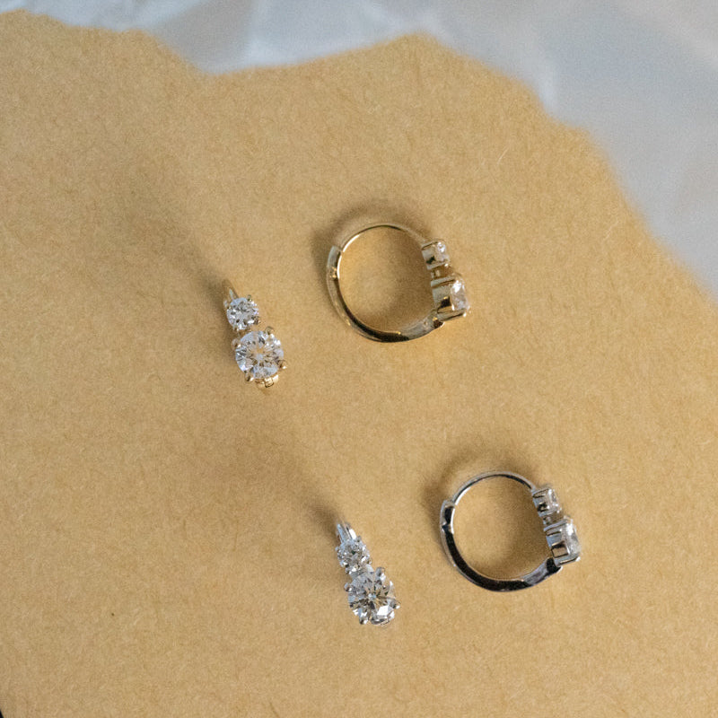 Lab Diamond Collection - Double Round Mini Hoop Earrings
