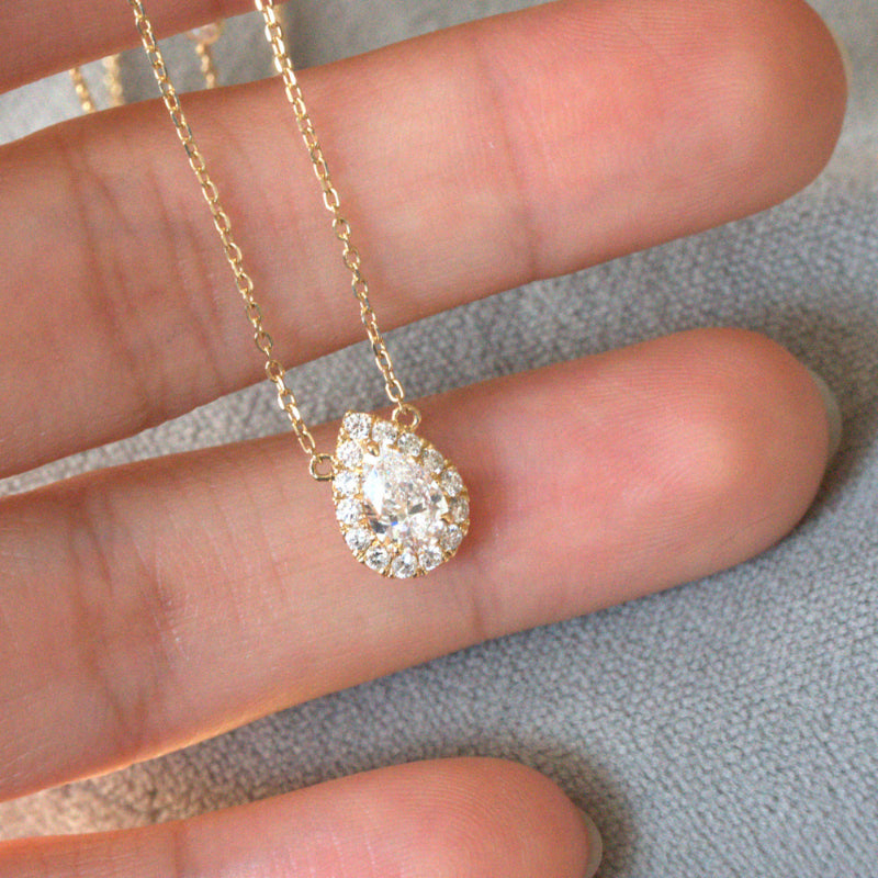 Lab Diamond Collection - Pear Shape Halo Necklace