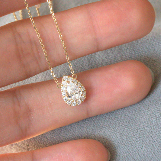 Lab Diamond Collection - Pear Shape Halo Necklace