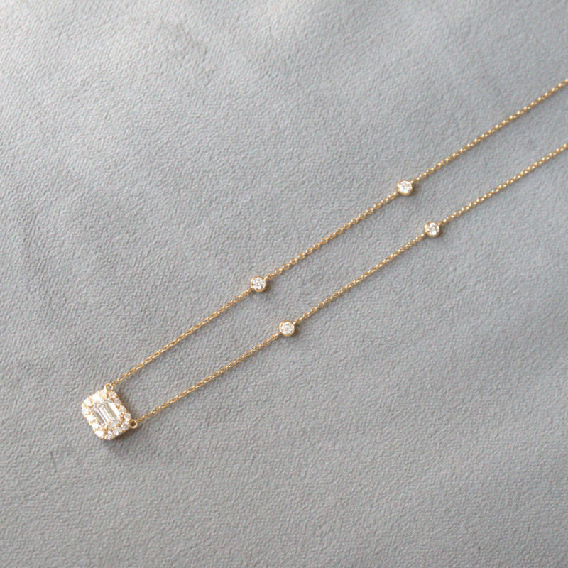 Lab Diamond Collection - Emerald Cut Halo Necklace